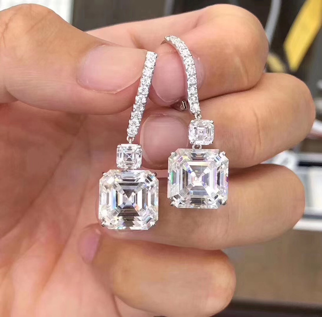 18K White Gold 3ct Each Asscher Cut Moissanite Earrings