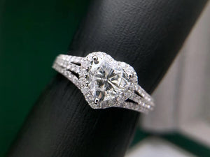 18 K White Gold Heart Shape Moissanite Halo Ring