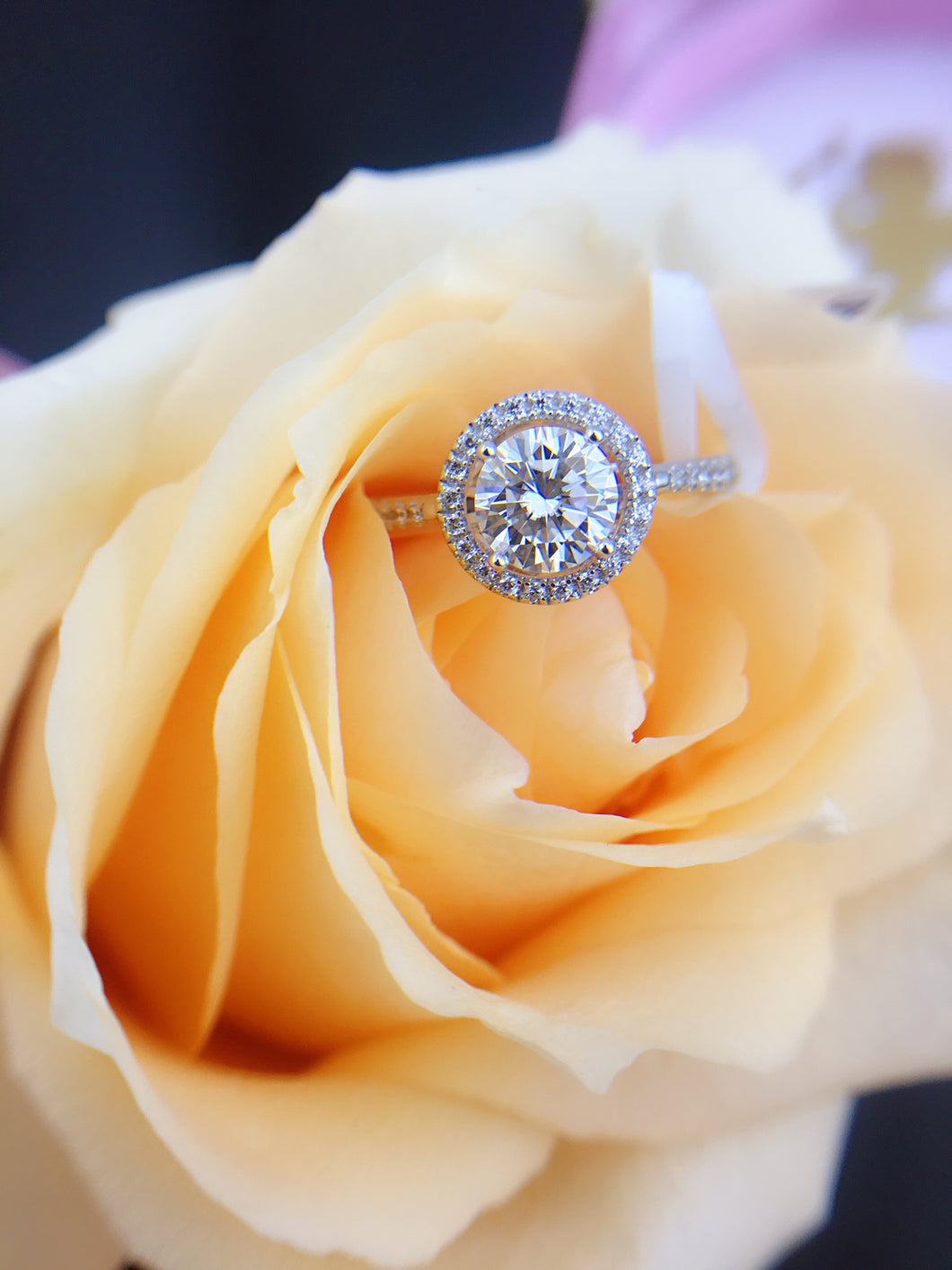 18k white gold moissanite halo ring