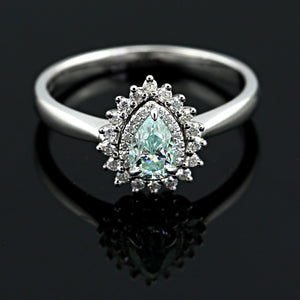 18K white gold blue pear cut moissanite ring